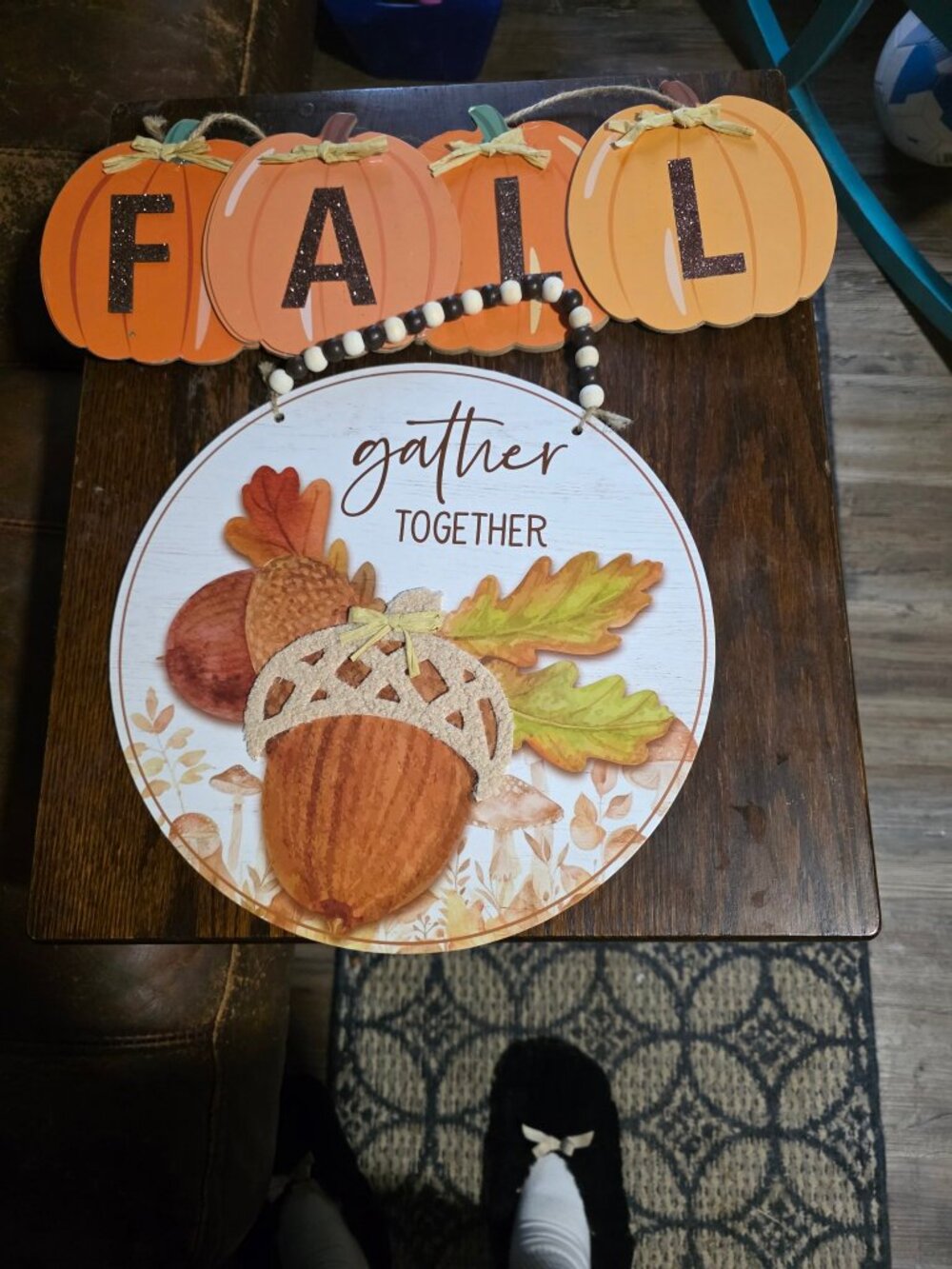 Fall Sign Bundle – Pumpkin FALL Garland & Gather Together Door Hanger